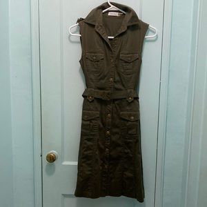 2/2P Calvin Klein Khaki Safari Flap Pocket Snap Front Sleeveless Dress-Cotton